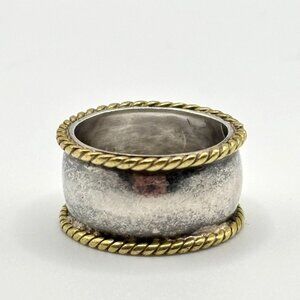 Two-Tone Twisted Rope Edge Sterling Silver Band Ring Mexico 925